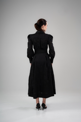 Diana Dress - Black Lyocell Organdi Midi Dress with Bonsai Embroidery