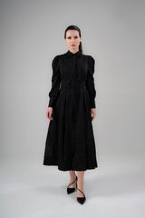 Diana Dress - Black Lyocell Organdi Midi Dress with Bonsai Embroidery