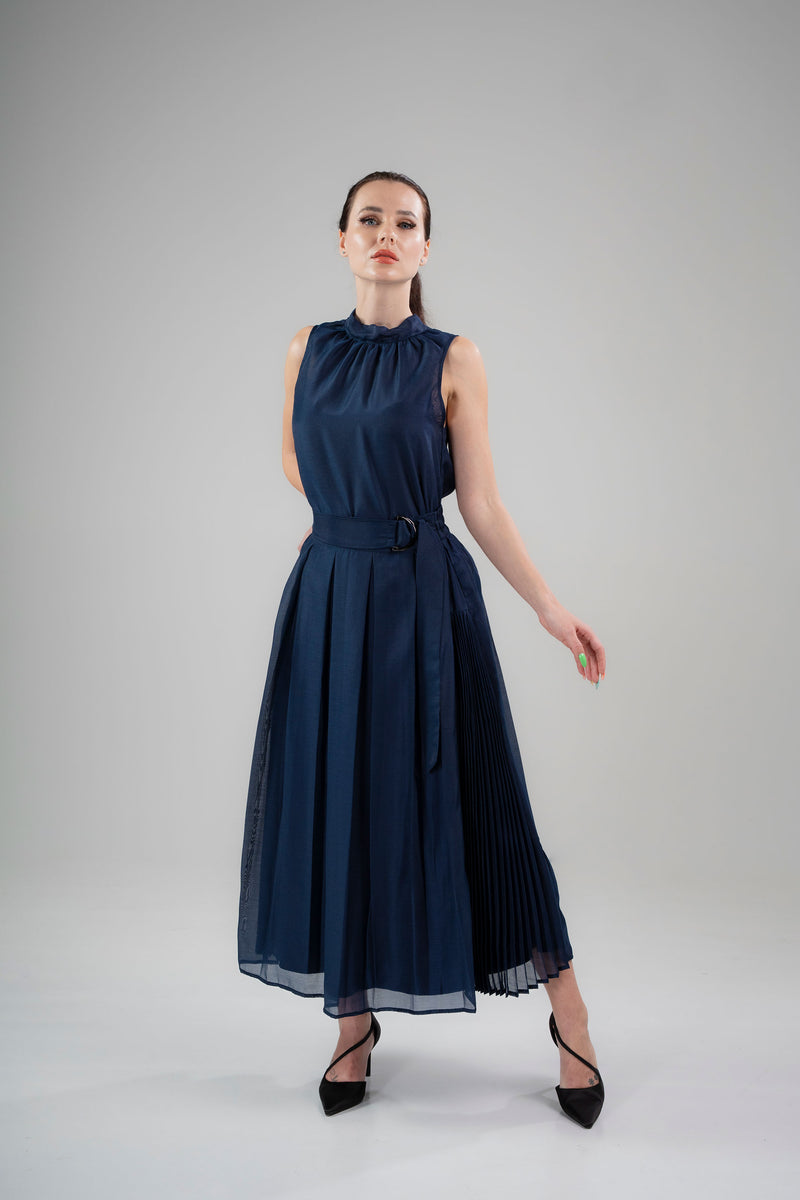 Nocturne Pleated Skirt – Midnight Blue Lyocell Organdi