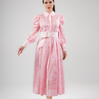 Kate Shirt Dress – Pink Lyocell Organdi with Bonsai Embroidery